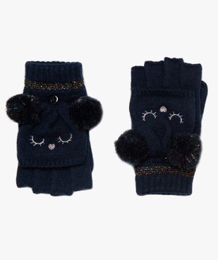 Gants fille 2-en-1 avec pompons et détails pailletés vue1 - GEMO (ENFANT) - GEMO