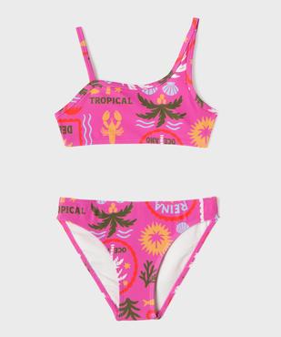 Maillot de bain 2 pièces imprimé avec haut asymétrique fille vue1 - GEMO (ENFANT) - GEMO