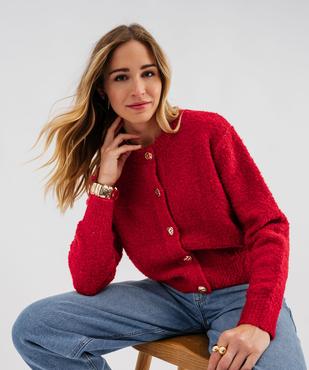 Gilet en maille bouclette avec boutons fantaisie femme  vue1 - GEMO(FEMME PAP) - GEMO