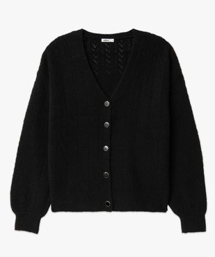 Gilet coupe droite en maille douillette ajourée femme vue4 - GEMO 4G FEMME - GEMO