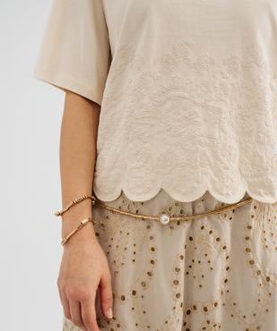 Tee-shirt manches courtes coupe oversize avec finitions dentelées femme vue2 - GEMO 4G FEMME - GEMO