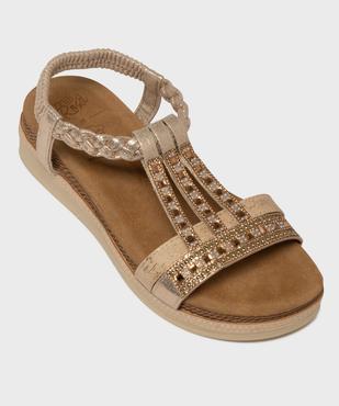 Sandales à semelle épaisse, brides métallisées et strass femme vue5 - EMILIA ROSA - GEMO