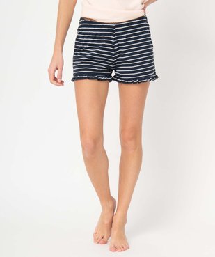 Short de pyjama femme rayé avec finitions froncées vue1 - GEMO(HOMWR FEM) - GEMO