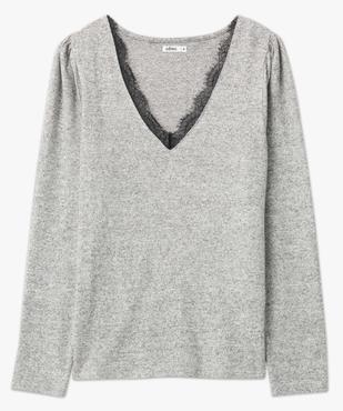 Tee-shirt femme à manches longues avec col V en dentelle contrastante vue4 - GEMO(FEMME PAP) - GEMO