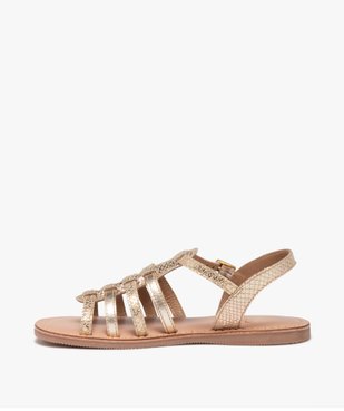 Sandales fille en cuir uni effet métallisé à multiples brides vue3 - TANEO - GEMO