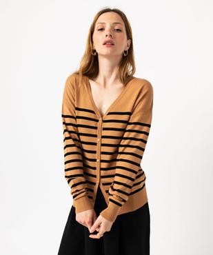 Gilet rayé à col V en maille fine et boutons fantaisie femme vue8 - GEMO 4G FEMME - GEMO
