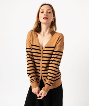 Gilet rayé à col V en maille fine et boutons fantaisie femme vue8 - GEMO 4G FEMME - GEMO