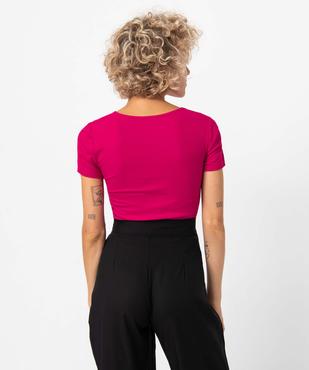 Tee-shirt femme en maille côtelée encolure effet noué vue3 - GEMO(FEMME PAP) - GEMO
