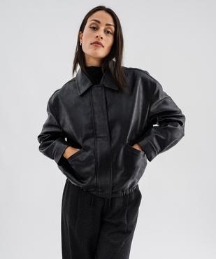 Blouson court coupe large en cuir imitation femme vue4 - GEMO(FEMME PAP) - GEMO