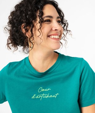 Tee-shirt manches courtes en coton à message femme vue2 - GEMO(FEMME PAP) - GEMO