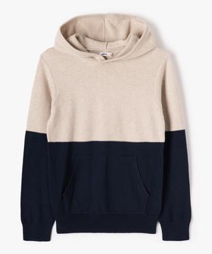 Pull garçon bicolore à capuche avec poche kangourou vue1 - GEMO (JUNIOR) - GEMO