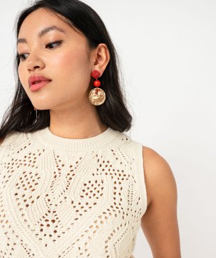 Pull sans manches ajouré femme vue2 - GEMO 4G FEMME - GEMO