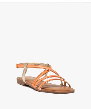 Sandales femme à talon plat et brides à liseré doré vue2 - GEMO (CASUAL) - GEMO