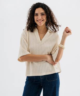Polo en maille fantaisie ajourée femme - LuluCastagnette vue2 - LULUCASTAGNETTE - GEMO