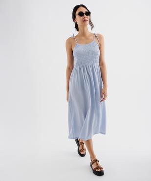 Robe midi à fines bretelles en tissu texturé femme vue1 - GEMO 4G FEMME - GEMO