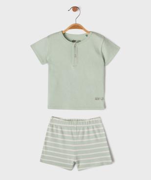 Pyjashort en coton à col tunisien et short rayé bébé garçon vue3 - GEMO 4G BEBE - GEMO