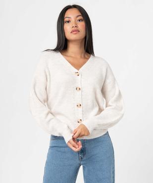 Gilet femme avec col V et détails ajourés vue1 - GEMO(FEMME PAP) - GEMO