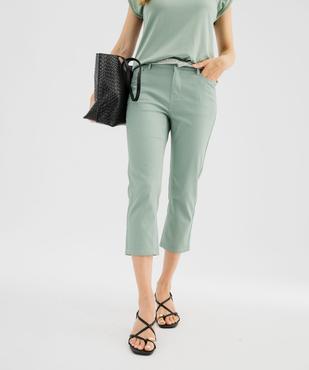 Pantacourt slim taille haute en coton stretch avec ceinture à nouer femme vue1 - GEMO 4G FEMME - GEMO