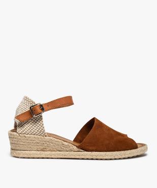 Sandales femme à talon compensé façon espadrilles en cuir vue1 - GEMO (CASUAL) - GEMO