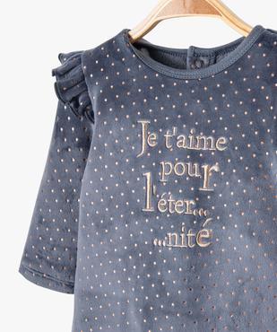 Pyjama dors-bien en velours brodé à pois brillants et volants bébé vue2 - GEMO(BB COUCHE) - GEMO