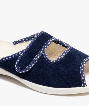 Chaussons femme pantoufles ouvertes à scratch avec liseré coeurs vue6 - GEMO 4G FEMME - GEMO