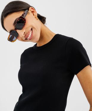 Tee-shirt manches courtes et col rond en maille côtelée femme vue2 - GEMO 4G FEMME - GEMO