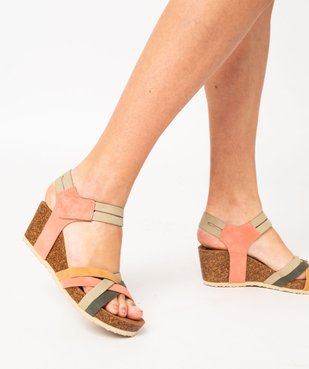 Sandales femme à talon compensé avec bride cheville à scratch vue1 - GEMO(URBAIN) - GEMO