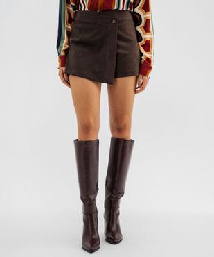 Jupe short en velours peau de pêche femme vue2 - GEMO(FEMME PAP) - GEMO