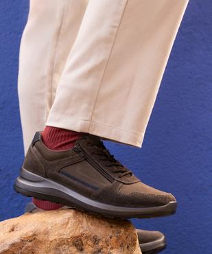 Baskets basses dessus cuir avec double fermeture homme - Tanéo vue7 - TANEO - GEMO