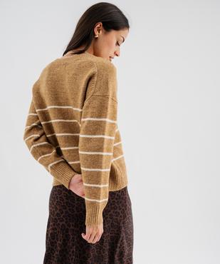 Pull rayé à col V coupe loose femme vue4 - GEMO(FEMME PAP) - GEMO