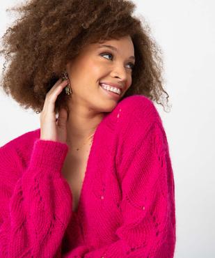 Gilet femme en maille fantaisie ajourée vue2 - GEMO(FEMME PAP) - GEMO