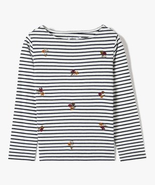 Tee-shirt fille rayé à manches longues avec broderies fleuries vue1 - GEMO (ENFANT) - GEMO