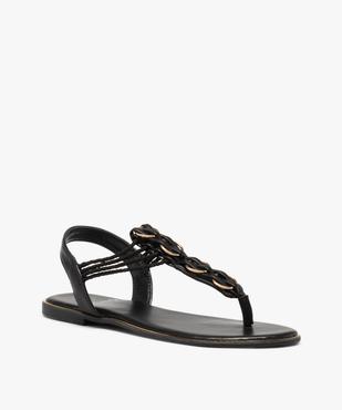 Sandales femme à talon plat et entre-doigts détails métal vue2 - GEMO (CASUAL) - GEMO