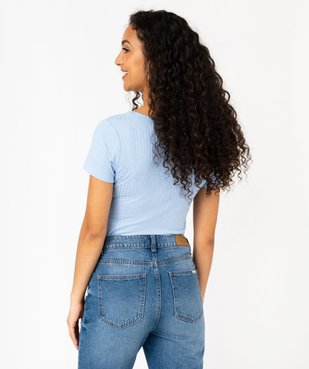 Tee-shirt manches courtes et col V en maille côtelée femme - LuluCastagnette vue3 - GEMO(FEMME PAP) - GEMO