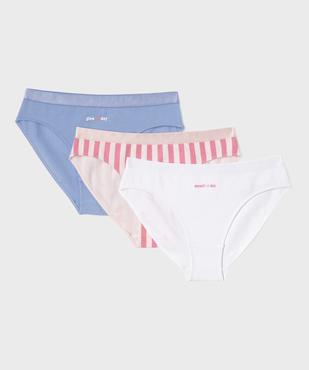 Culottes en coton biologique avec inscriptions et rayures fille (lot de 3) vue1 - GEMO 4G FILLE - GEMO
