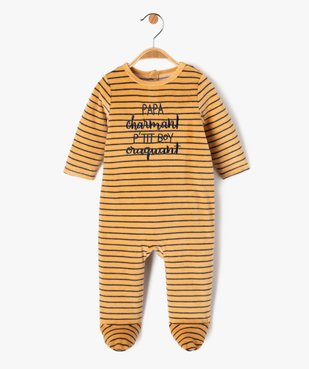 Pyjama dors-bien en velours à rayures avec message bébé garçon vue1 - GEMO(BB COUCHE) - GEMO