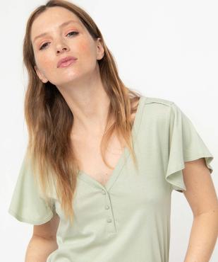 Tee-shirt femme à col V et manches volantées vue2 - GEMO 4G FEMME - GEMO
