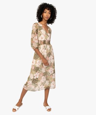 Robe femme longue en voile fleuri et smocks vue1 - GEMO(FEMME PAP) - GEMO