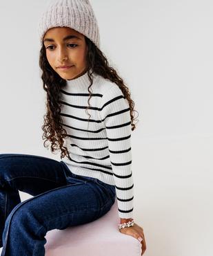 Pull rayé en maille côtelée à col montant fille vue1 - GEMO 4G FILLE - GEMO