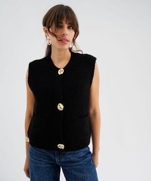 Gilet sans manches en grosse maille à boutons bijoux femme vue1 - GEMO(FEMME PAP) - GEMO