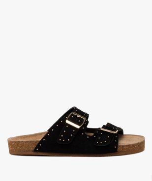 Mules femme unies en cuir suédé avec larges brides à clous  vue1 - GEMO (CASUAL) - GEMO
