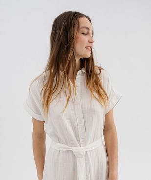 Robe chemise longue à manches courtes en gaze de coton femme vue4 - GEMO(FEMME PAP) - GEMO