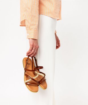 Sandales femme dessus en cuir à bride tubulaire dorée vue1 - GEMO (CASUAL) - GEMO