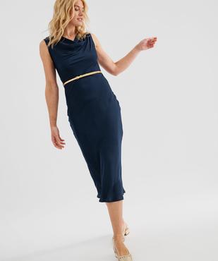 Robe longue sans manches à col bénitier en satin avec ceinture brillante femme vue1 - GEMO(FEMME PAP) - GEMO