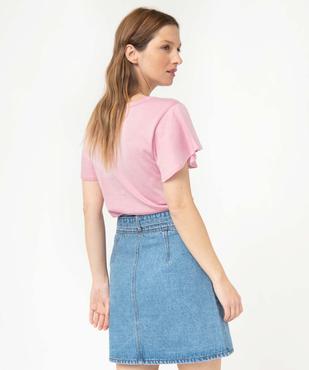 Tee-shirt femme à col V et manches volantées vue3 - GEMO 4G FEMME - GEMO
