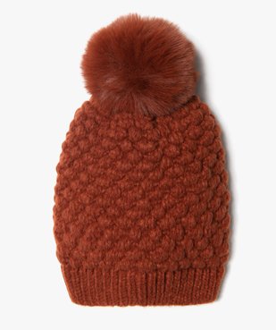 Bonnet femme en maille fantaisie avec pompon peluche  vue1 - GEMO (ACCESS) - GEMO