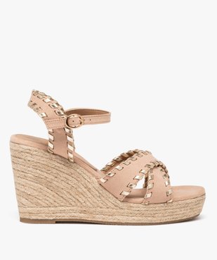 Sandales femme à talon compensé avec brides unies à contour métallisé vue2 - GEMO(URBAIN) - GEMO