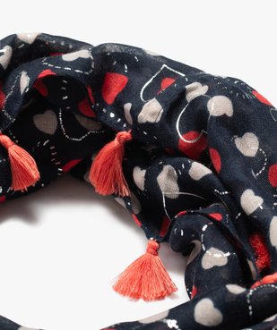 Foulard fille forme snood motif cœurs à paillettes et pompons vue2 - GEMO 4G FILLE - GEMO