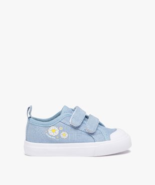 Baskets bébé fille en toile unie avec fleurs sur le côté vue1 - GEMO 4G BEBE - GEMO