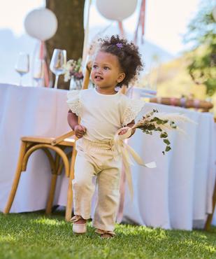 Pantalon léger 30% lin à taille élastiquée bébé fille vue1 - GEMO 4G BEBE - GEMO